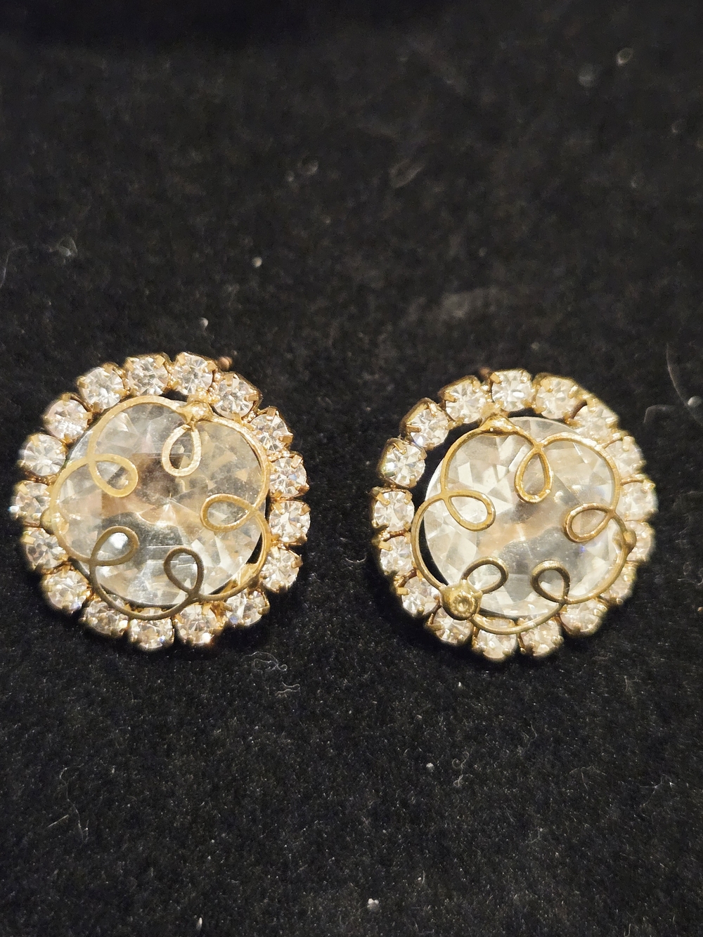Vintage Gold and Clear Crystal Floral Stud Earrings - Women Jewelry